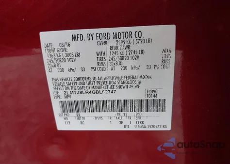 2016 Lincoln Mkx Reserve из США, поврежденный, VIN 2LMTJ8LR4GBL62747